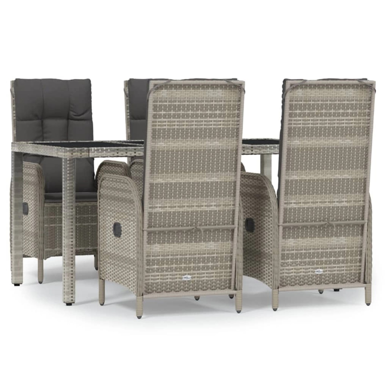 vidaXL 5-Tlg Garten-Essgruppe mit Kissen Grau Poly Rattan 3185025