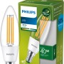 Philips LED-Lampe E14, Kerzenform, 5,2W, 485lm. Klares Glas, warmweißes Licht.