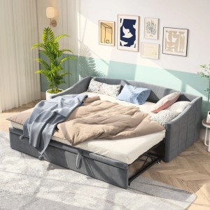 PXloue Tagesbett Sofabett Schlafsofa aus Samt-Tagbett 90x200cm Ausziehbar auf 180 cm