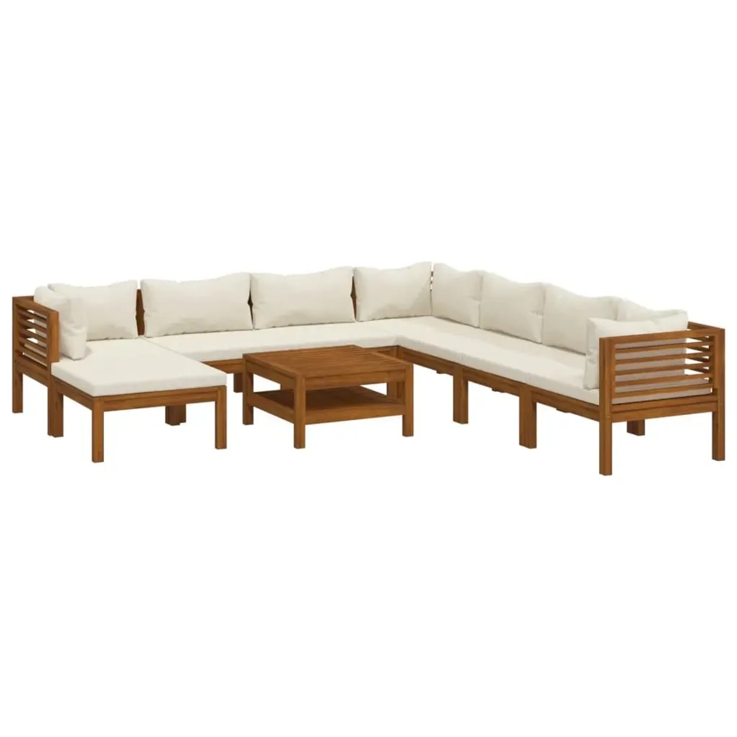 vidaXL 9-Tlg Garten-Lounge-Set mit Creme Kissen Massivholz Akazie 3086945
