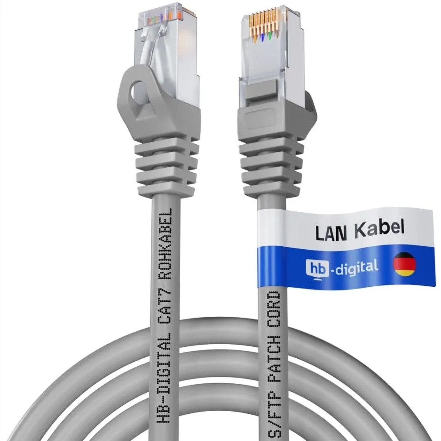 hb-digital 0.25m LAN Kabel CAT 7 Rohkabel RJ45 S/FTP PiMF LSZH AWG 26 Grau
