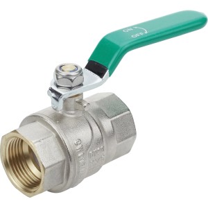 Kugelhahn 24,1 mm (Rp 3/4) PN25 2IG aus Messing mit grünem Griff für Sanitär und Bewässerung.