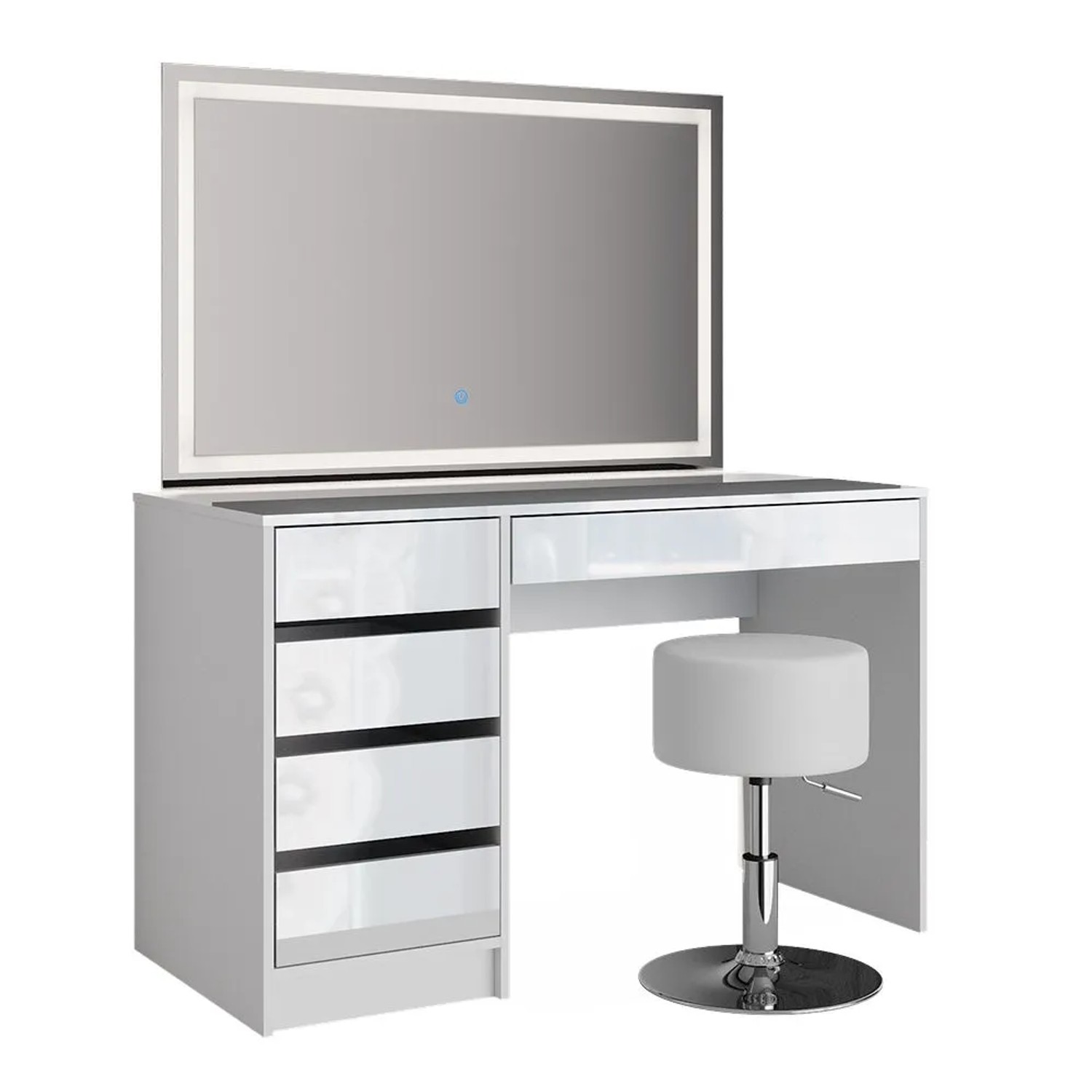 Vicco Schminktisch Sherry Weiß 120 x 145 mit LED-Spiegel und Hocker