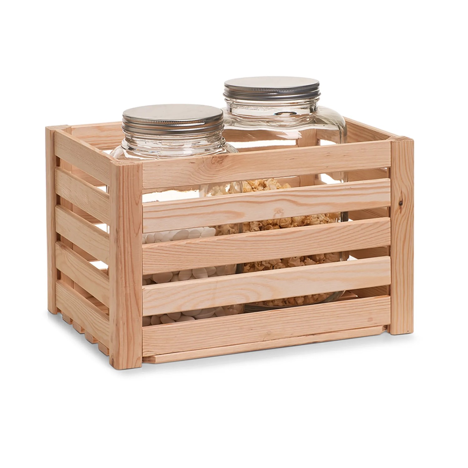 Aufbewahrungskiste aus Kiefernholz von Zeller, 30x40x24 cm, natur, mit zwei Vorratsgläsern.
