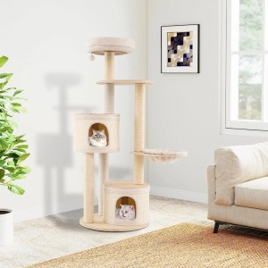 Costway Katzenmöbel Kletterbaum Katzenbaum mit Kratztonne Natur 152 cm