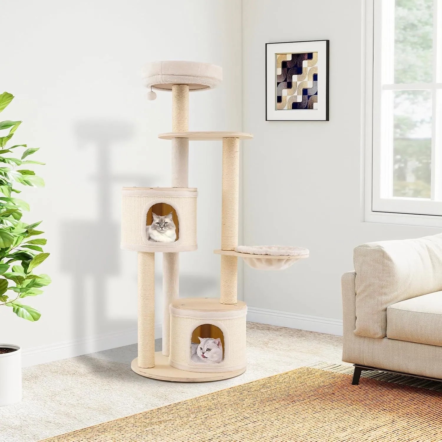 Costway Katzenmöbel Kletterbaum Katzenbaum mit Kratztonne Natur 152 cm_3