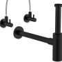 Kirchhoff Design Waschbecken Siphon, mattschwarz, mit Wandrosette und Eckventilen.