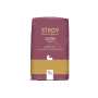 Roter STROY Strohpellets Einstreu 15kg Sack mit goldenem Streifen und Pferdelogo für Kleintiere.