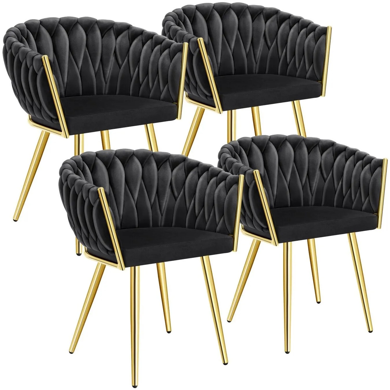 Tectake Set Esszimmerstuhl Astano Gepolstert  Mit Samtbezug  Knotendesign Durchgehende Lehne 4Er Set 55 x 60 50 x 75 cm Schwarz Gold