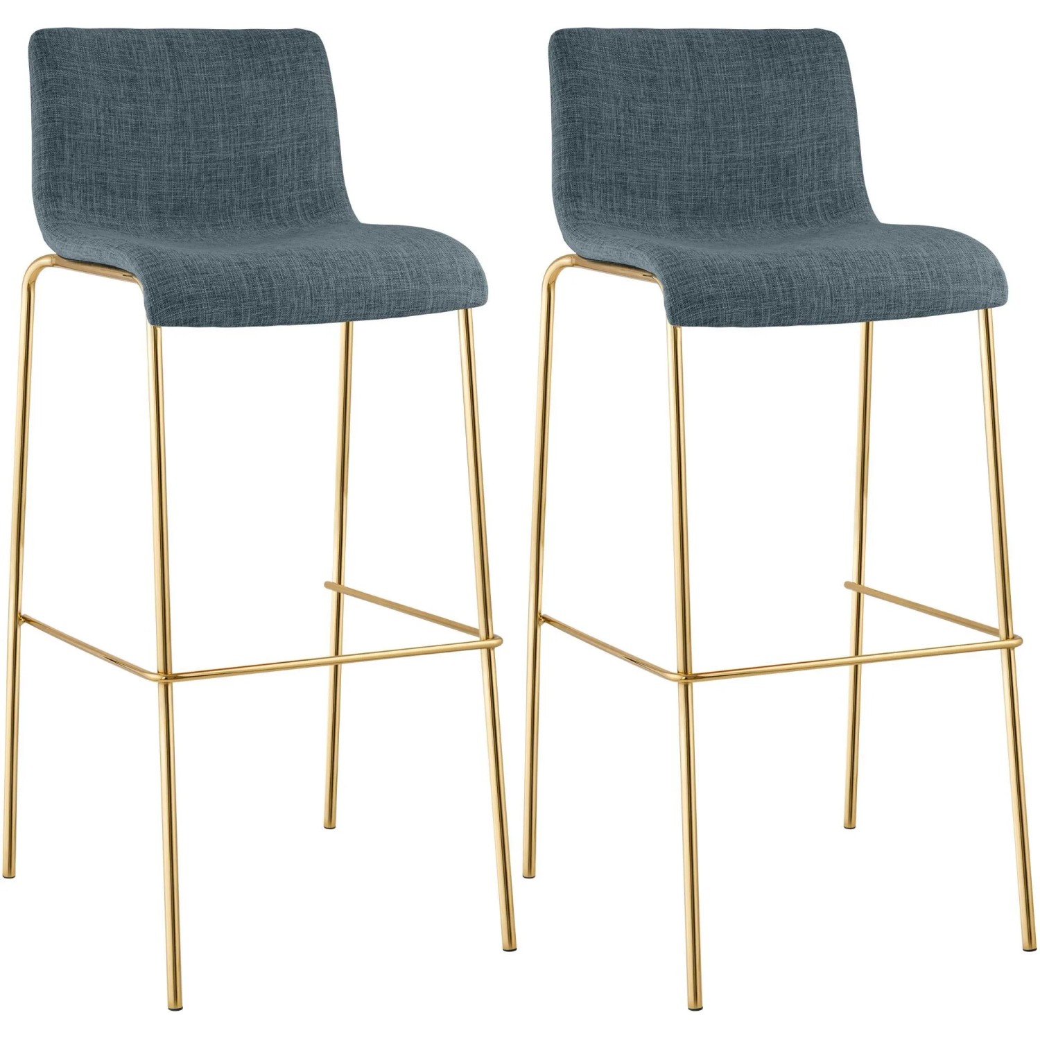 CLP 2er Set Barhocker Hover Stoff Vierfußgestell Gold Blau