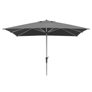 Quadratischer, anthrazitfarbener Schneider Balkonschirm 325x325 cm mit Kurbelmechanik.