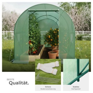 Tectake Foliengewächshaus  11 4 M³  In Tunnelform Mit 6 Fenstern Uv Beständig  343 x 200 x 200 cm Grün
