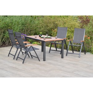 Merxx Toblino Gartenmöbel-Set, 5-teilig: Ausziehbarer Tisch (150/200x90 cm) und 4 Klappsessel.