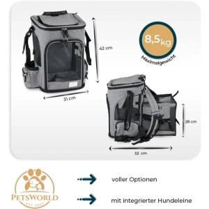 Petsworld Hunderucksack, faltbar, atmungsaktiv, mit Mesh, bis 8,5 kg.