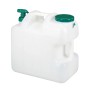 Weißer 25 l Kunststoff Wasserkanister mit grünem Zapfhahn und Deckel, ideal für Camping & Outdoor.