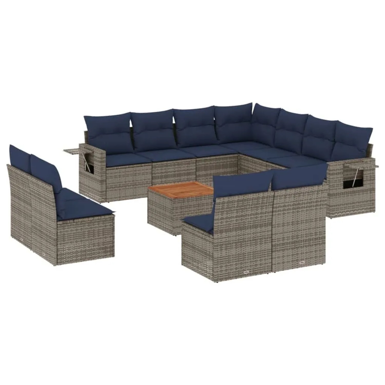 vidaXL 12-Tlg Gartensofa-Set mit Kissen Grau Polyrattan 3224626