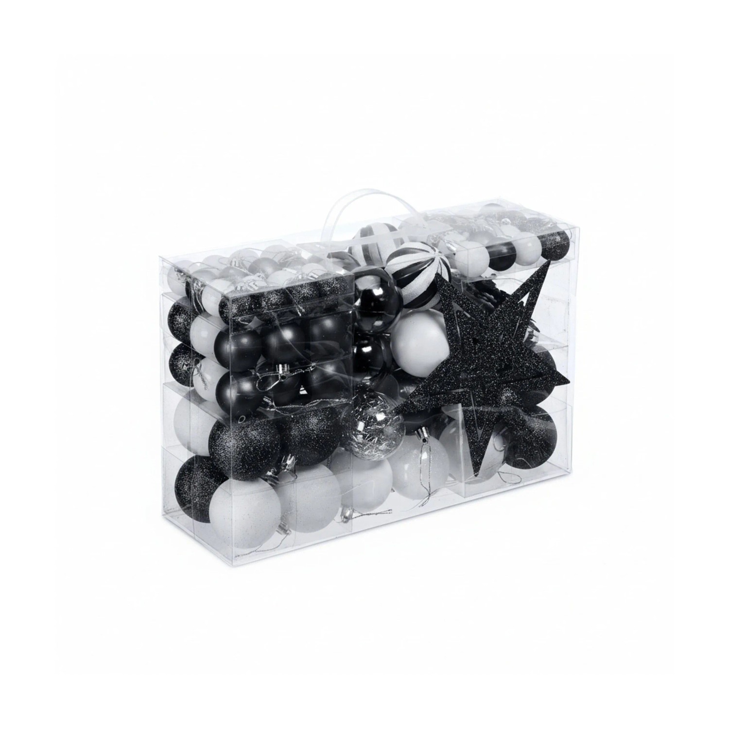 Relaxdays Weihnachtskugeln Kunststoff Schwarz Matt Glänzend Glitzernd 101er Set