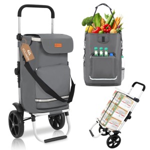 Sekey 3-in-1 Einkaufstrolley grau: Faltbarer Trolley mit Kühlfach, als Einkaufswagen, Sackkarre und Tasche nutzbar.