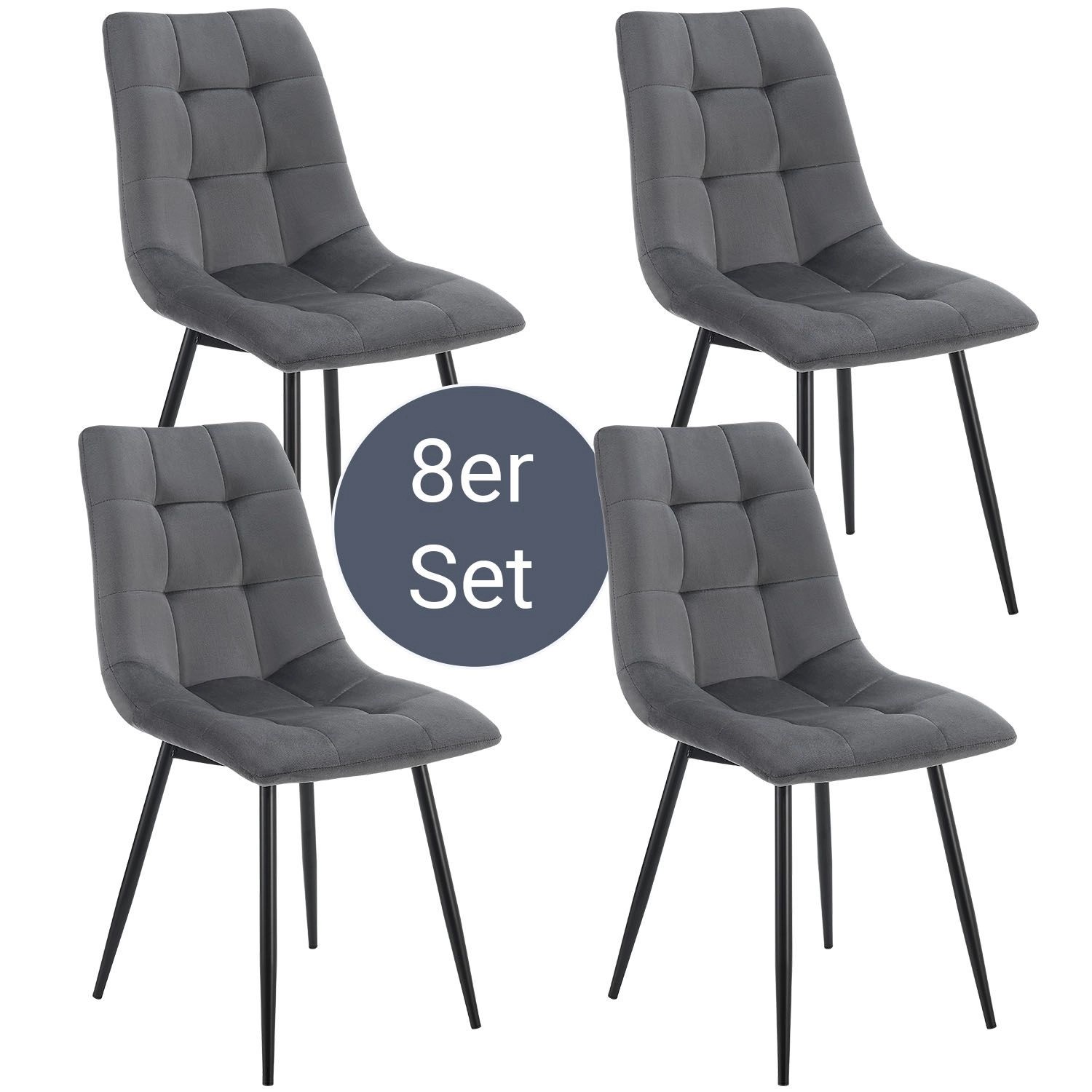 Juskys Esszimmerstuhl Blanca 8er Set mit Samt Dunkelgrau