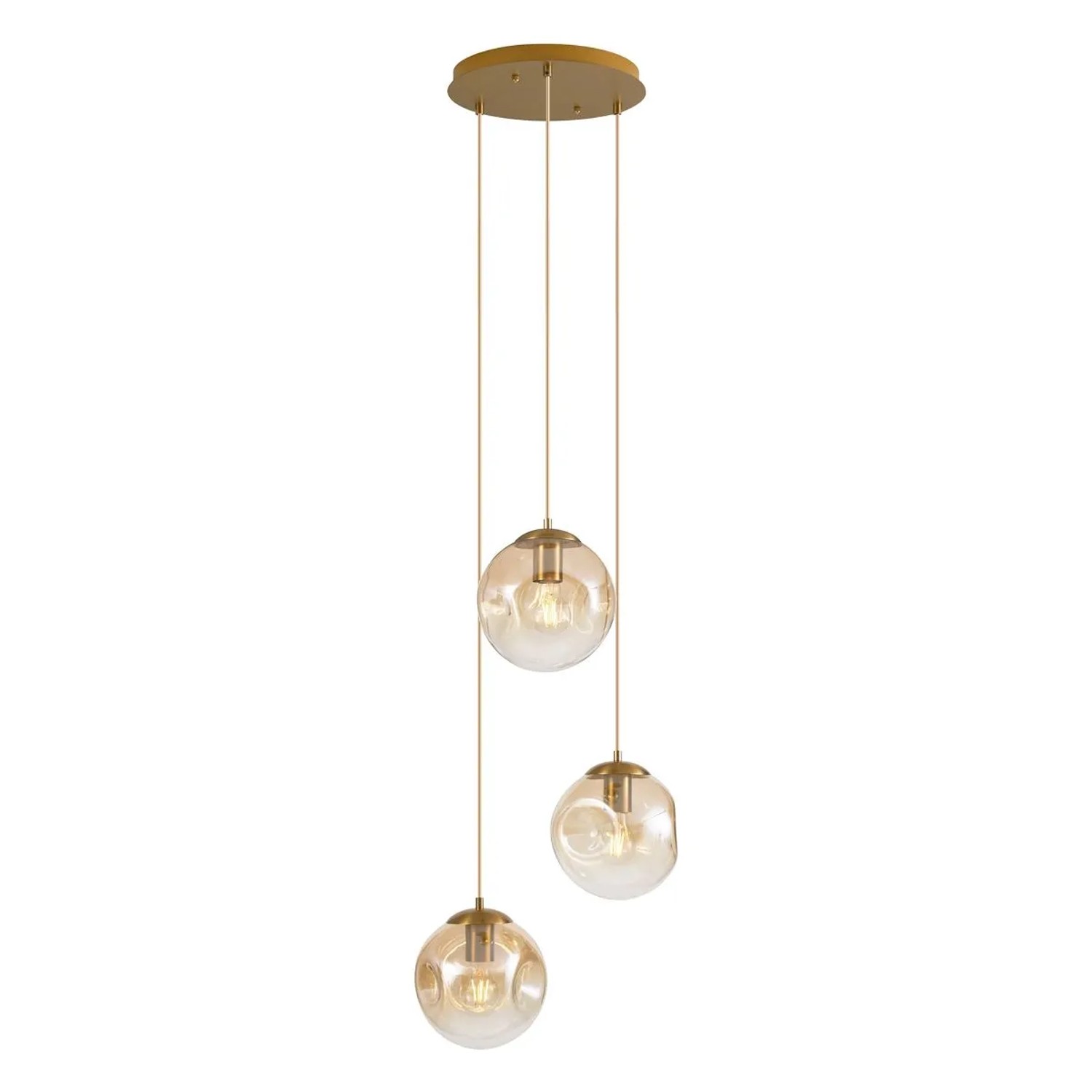 QAZQA Art Deco Hängelampe Messing mit Bernsteinfarbenem Glas 3 Lichter Douglass