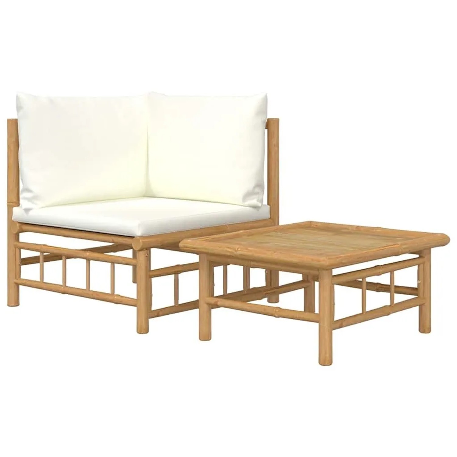 vidaXL 2-Tlg Garten-Lounge-Set mit Cremeweißen Kissen Bambus 362299