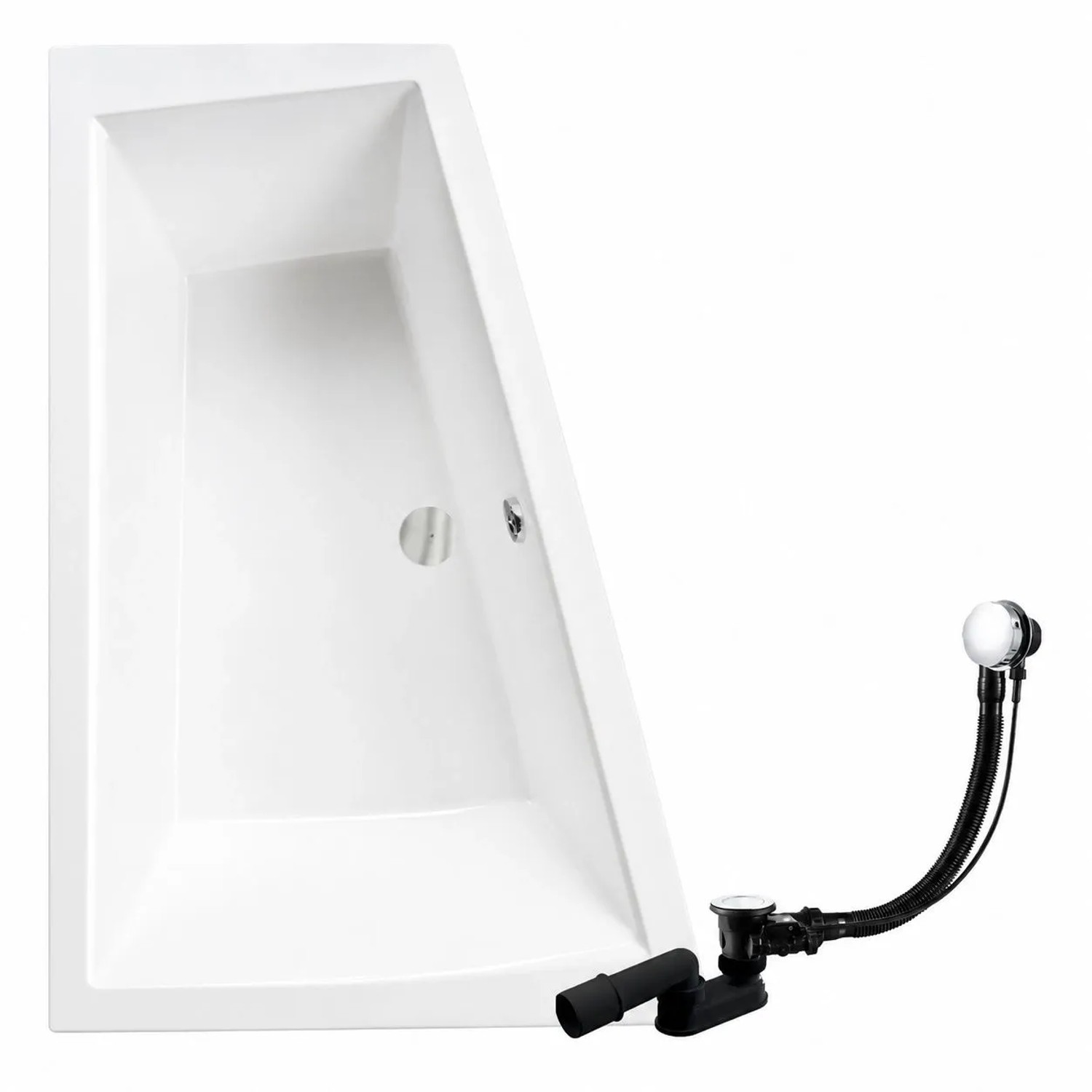 KOLMAN Eckbadewanne 170 x 125 cm Links mit Bambus Badewannenablage inkl. Ablauf und Füße
