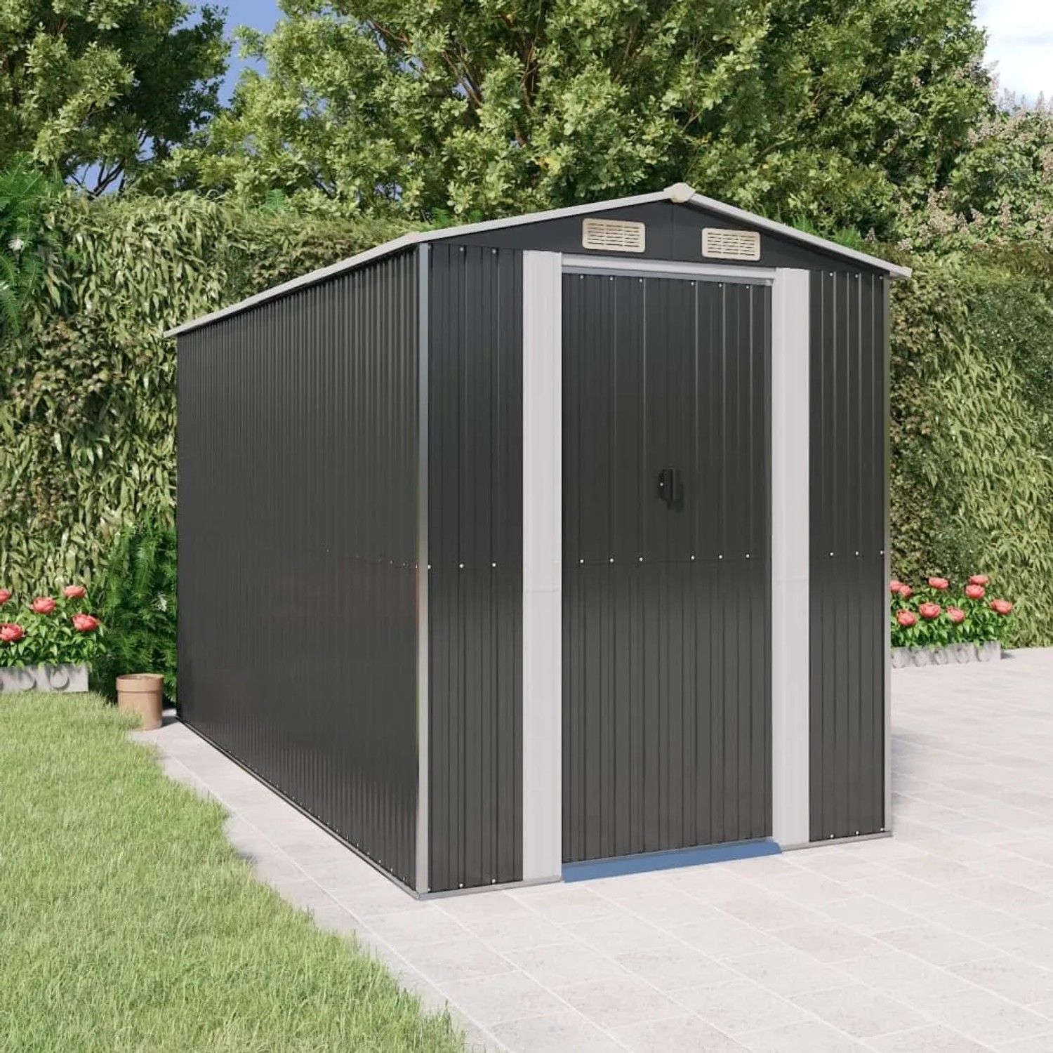 vidaXL Metall Geräteschuppen Anthrazit 192 x 357 x 223 cm kaufen bei OBI