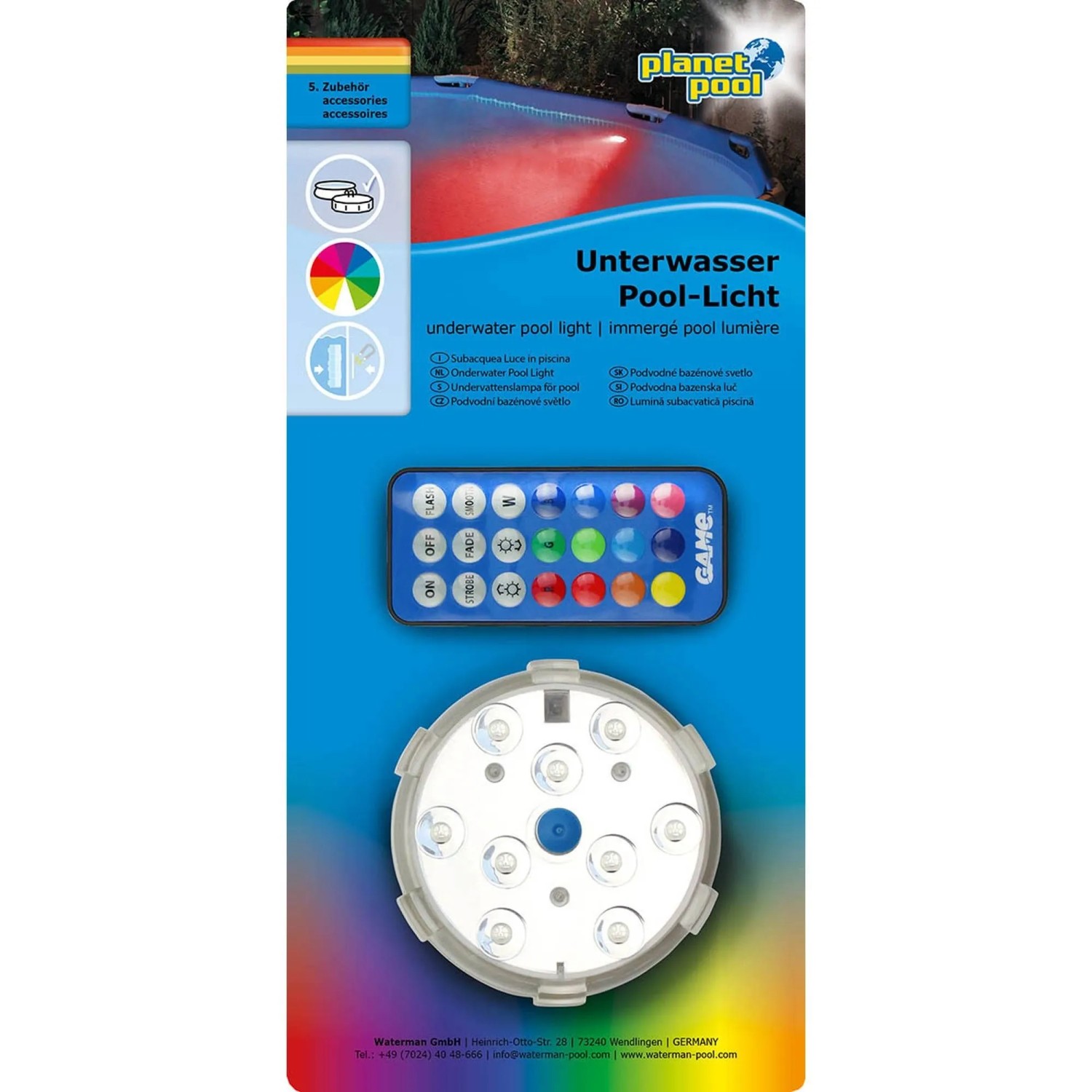 Planet Pool Unterwasserlicht 3'' mit Magnet und Fernbedienung