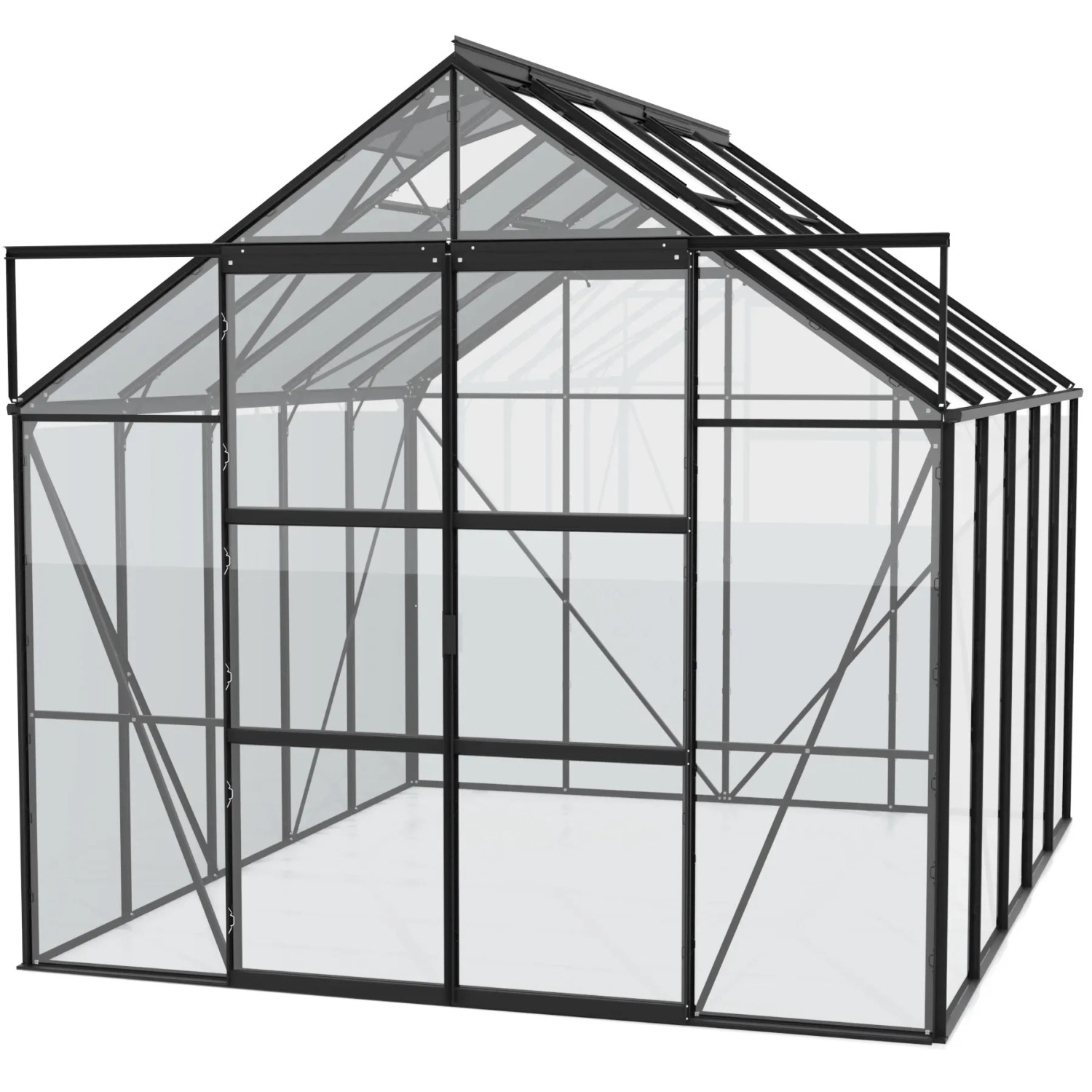 Vitavia Gewächshaus Uranus 8300, 8,3 m², schwarz, mit Aluminiumrahmen und Sicherheitsglas.