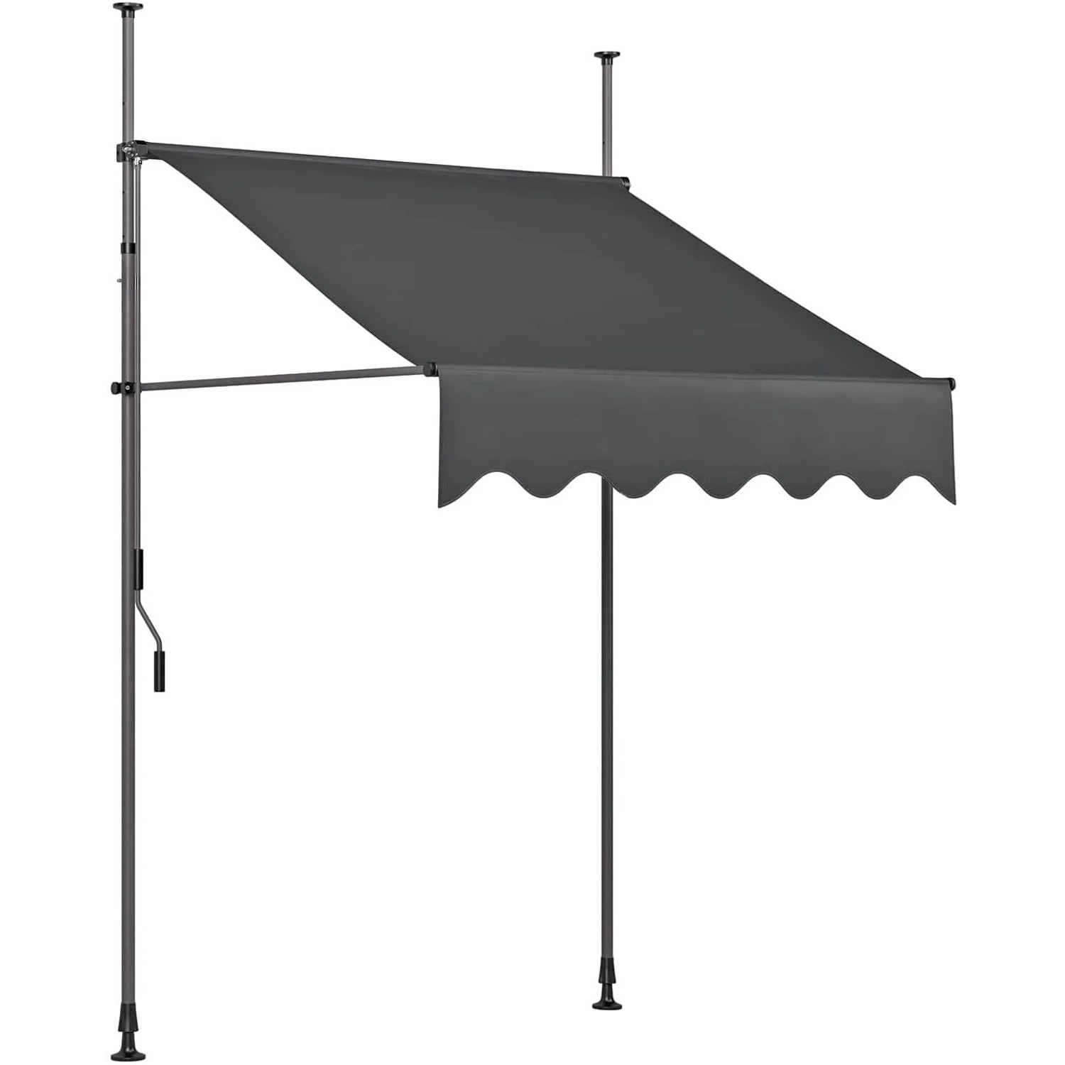 DELUKE Klemmmarkise SCHRABO 200cm Ohne Bohren HöhenVerstellbar Dunkelgrau Polyester Markise Terrasse Balkonmarkise Sonnenschutz UV-Beständig