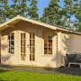 Skan Holz Gartenhaus Trondheim 1 Natur, 380x300 cm, aus unbehandeltem Holz mit Doppeltür und Fenster.