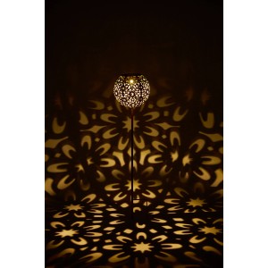 Solar-Dekoleuchte Kugel Sand, Ø 15 cm, mit Blumenmuster und warmweißem Licht.