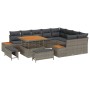 Graues 12-tlg. vidaXL Garten-Sofa-Set aus Poly Rattan mit Tisch und Kissen.