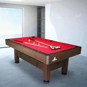 Billiardtisch Saphir mit rotem Tuch, Queue und Billardkugeln. Spielspaß für Zuhause.