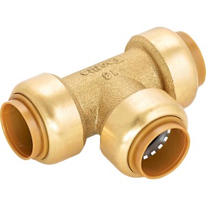 Steck-T-Stück Ø 18 mm aus Messing für Wasser- und Heizungsinstallationen.