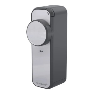 Homematic IP Türschlossantrieb pro in Anthrazit-Silber für smarte Hausautomation.