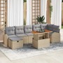 Beiges 8-teiliges vidaXL Garten-Sofa-Set aus Poly Rattan mit Kissen und Stauraum.