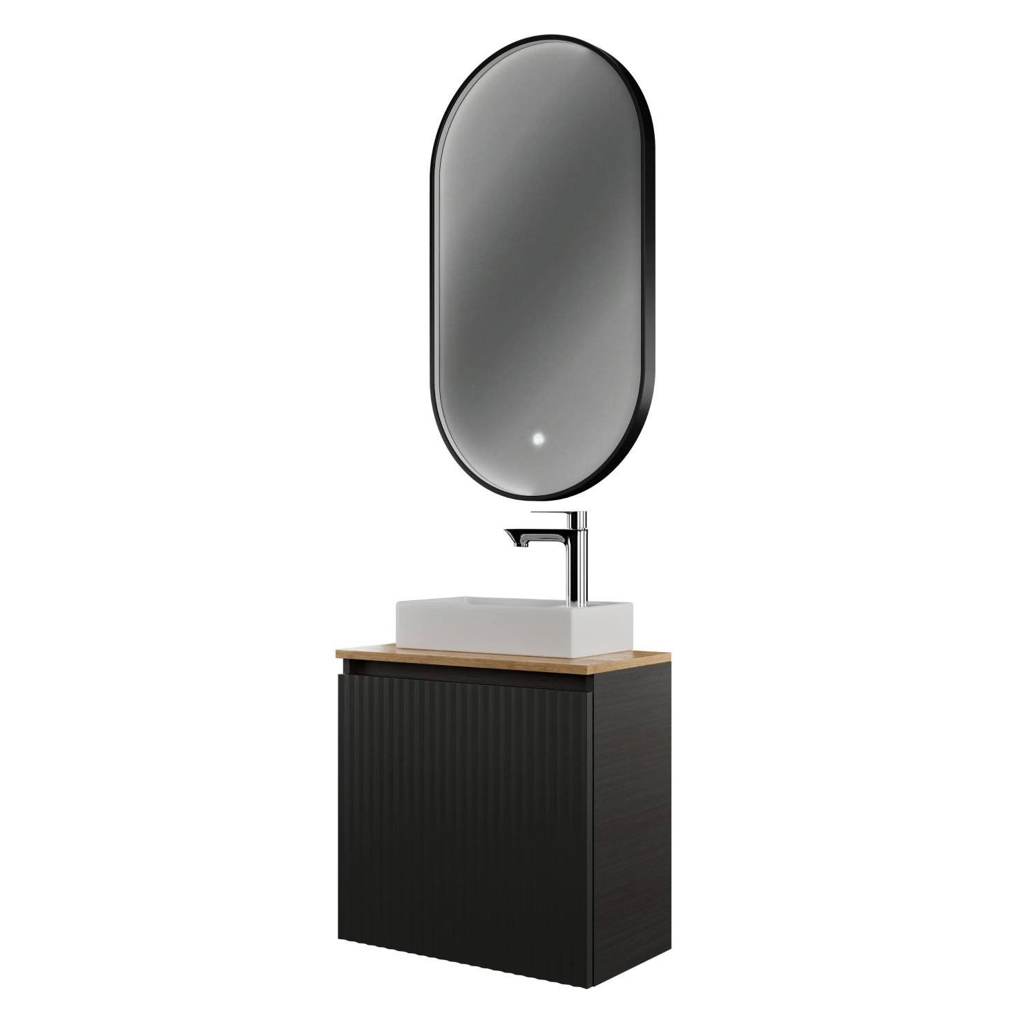 Planetmöbel Badmöbel Set Waschtisch 55 cm Anthrazit Matt mit Keramikwaschbecken GLORA LED Spiegel Soft Close