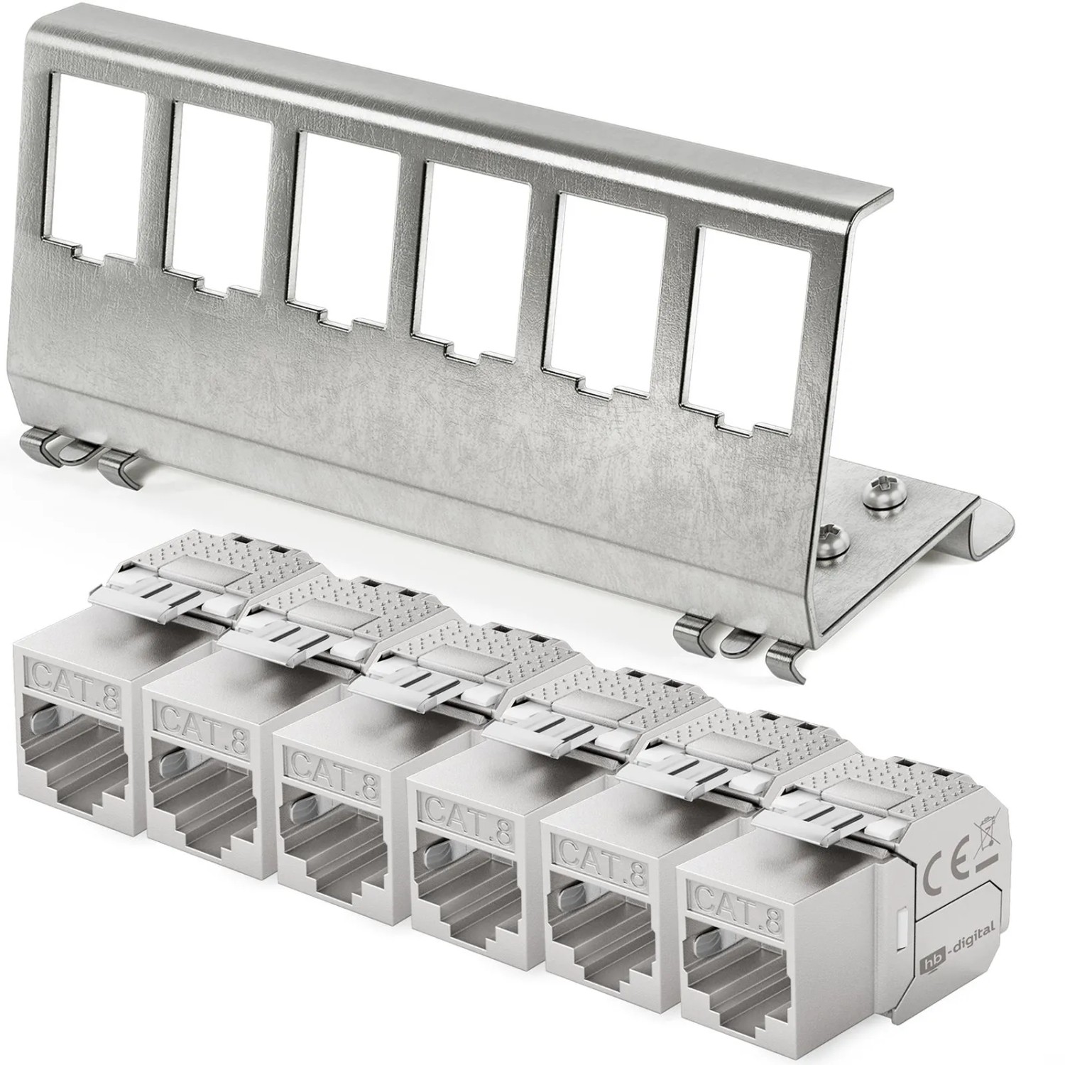 hb-digital Hutschienenadapter 6 Port mit CAT 8.1 Keystone Modul RJ47