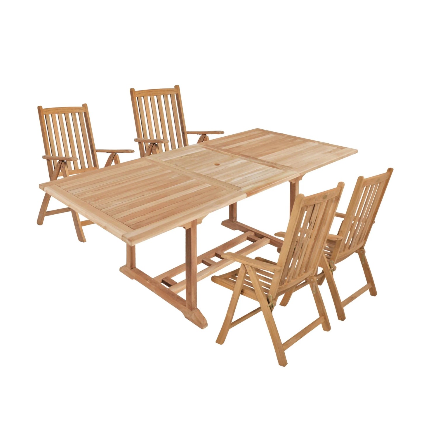 DELUKE Garten-Sitzgruppe MADS 5-tlg. Teak Teakbraun Gartenmöbel-Set Gartengarnitur Garten-Essgruppe Stühle A Esstisch