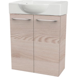 Fackelmann Waschbeckenunterschrank SBC Alaska Esche, 52 cm breit, mit zwei Türen und Aufsatzwaschbecken.