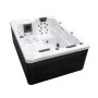 Home Deluxe Outdoor Whirlpool White Marble mit Treppe und Abdeckung.
