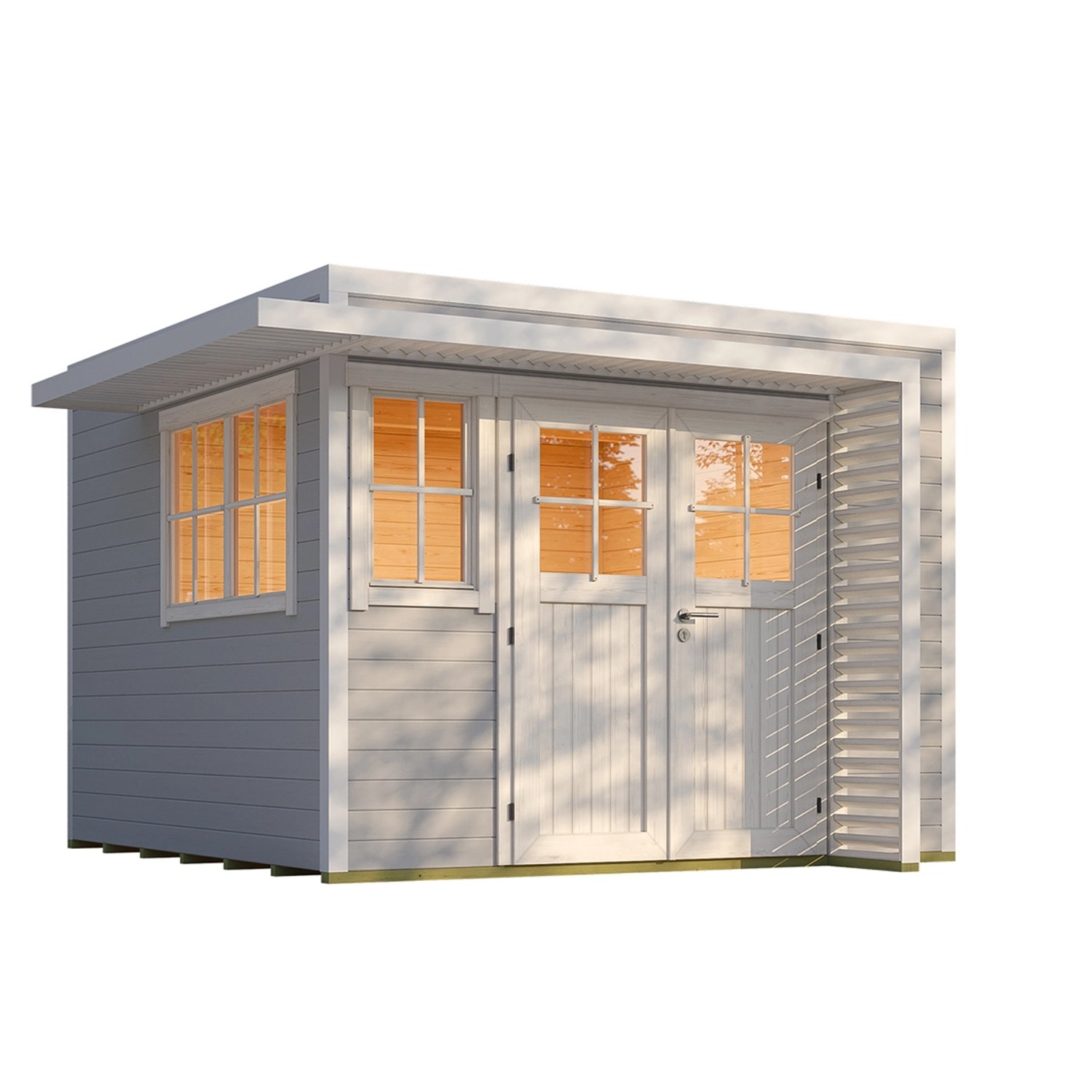 Weka Gartenhaus Amberley Doppeltür 2 Fenster Grau-Weiß 300 cm x 300 cm günstig online kaufen