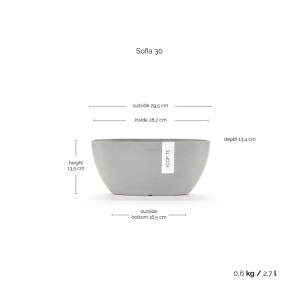Ecopots Sofia+WasBeh Pflanztopf, grau, 30 cm. Ideal für Kräuter und Blumen, für Innen- und Außenbereich.