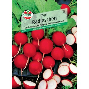 Samenpackung Sperli Radieschen Topsi: Rote, runde Radieschen für Frühjahrs- und Sommeraussaat.