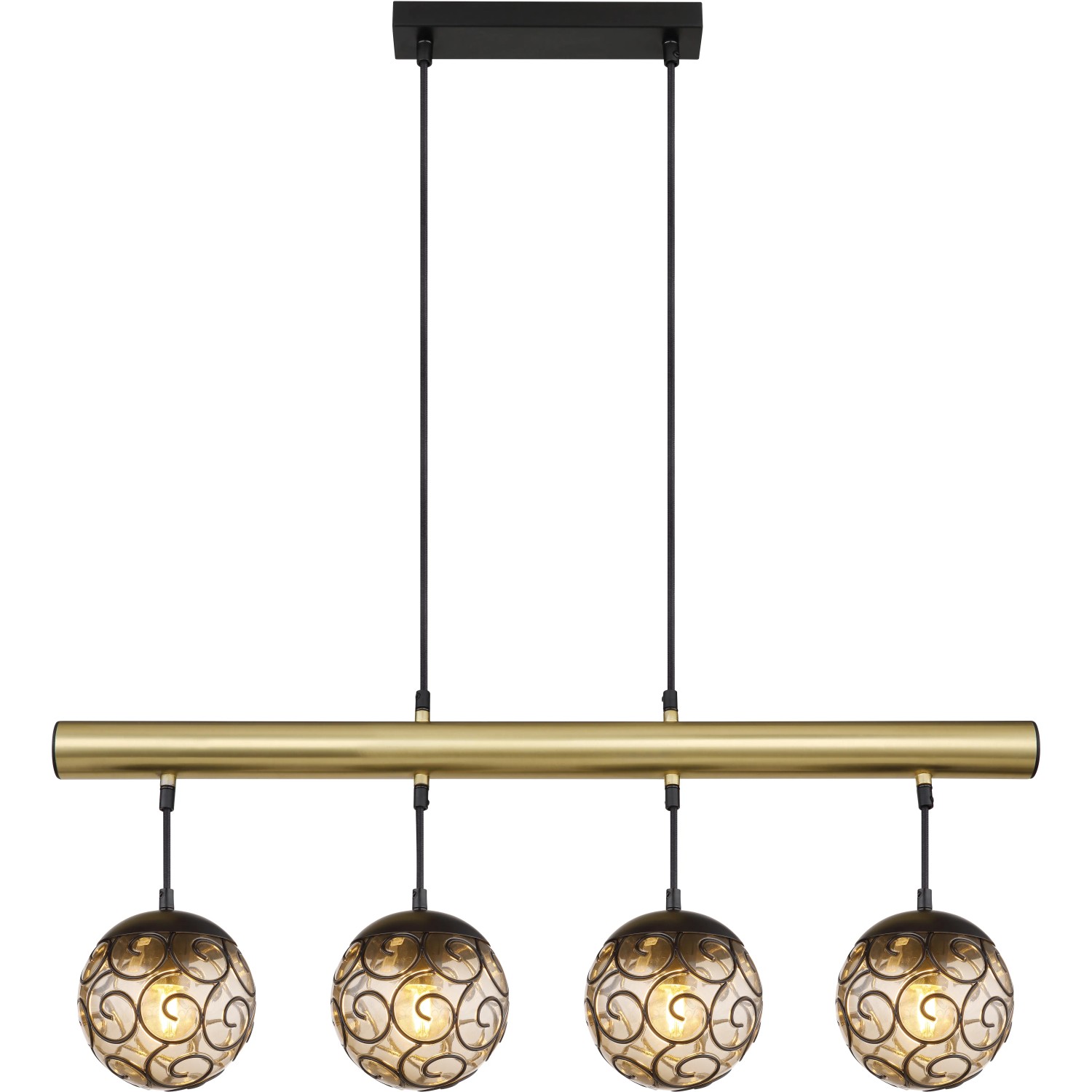 Globo Pendelleuchte GORLEY – 4-flammig, Schwarz Matt Mit Rauchglas, 110x140 Cm