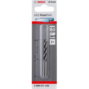 Bosch HSS-Spiralbohrer PointTeQ, 3 mm, 2er-Set. Metallbohrer im Blister.