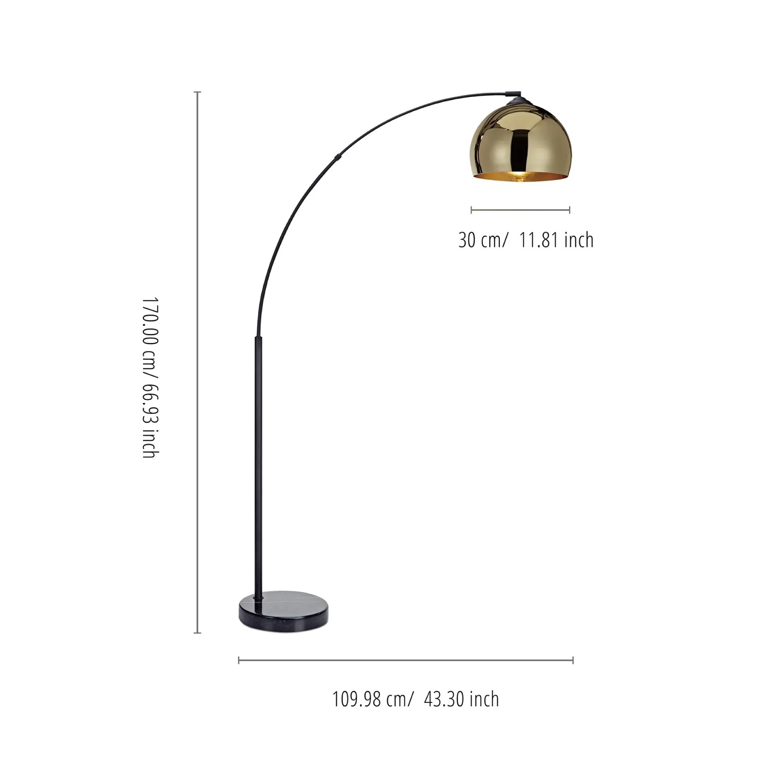 Teamson Home Bogenlampe in Gold und Schwarz, eine moderne Deckenfluter für das Wohnzimmer.