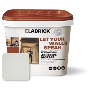 Eimer Klebemörtel, 15kg, für Elabrick Verblender in Weiß. Geeignet für Innen- und Außenbereich.