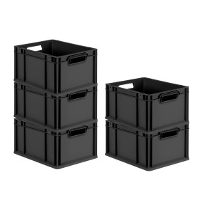 PROREGAL SparSet 5x Eurobox Nextgen Grip HxBxT 22x30x40cm 20 Liter Griffe Offen Schwarz Eurobehälter Transportbox Transportbehälter
